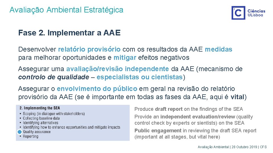 Avaliação Ambiental Estratégica Fase 2. Implementar a AAE Desenvolver relatório provisório com os resultados