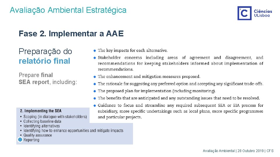 Avaliação Ambiental Estratégica Fase 2. Implementar a AAE Preparação do relatório final Prepare final