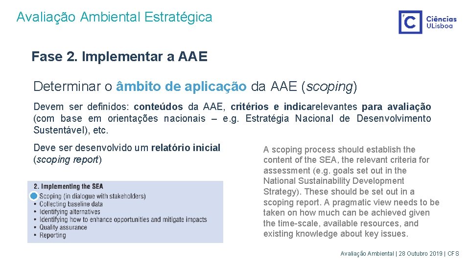 Avaliação Ambiental Estratégica Fase 2. Implementar a AAE Determinar o âmbito de aplicação da