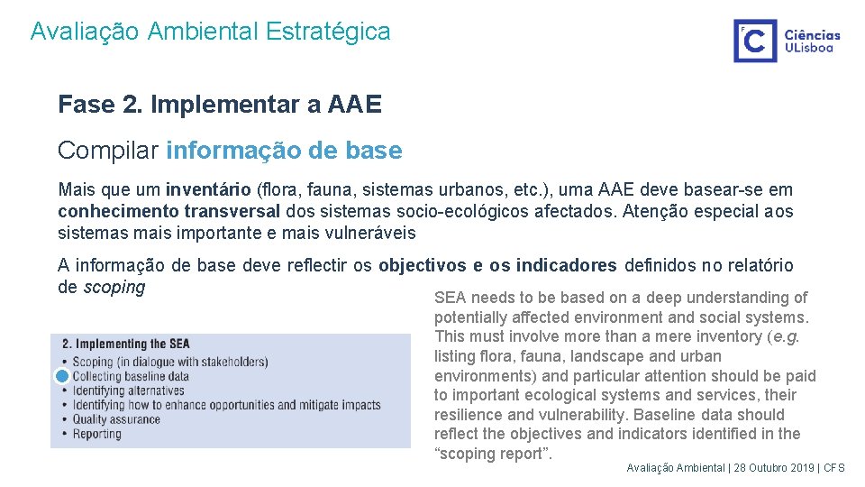 Avaliação Ambiental Estratégica Fase 2. Implementar a AAE Compilar informação de base Mais que