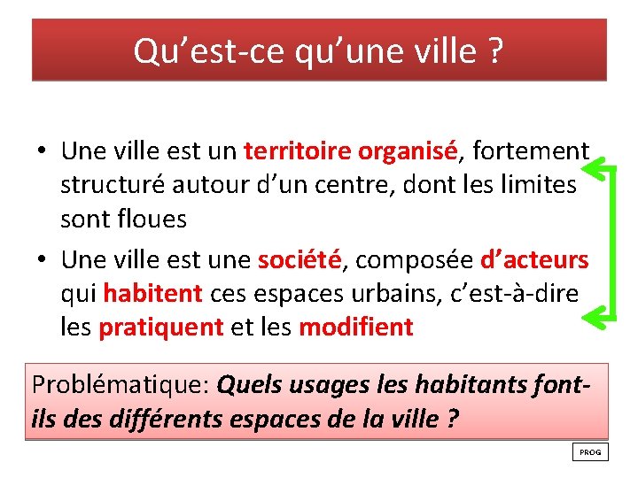 Qu’est-ce qu’une ville ? • Une ville est un territoire organisé, fortement structuré autour