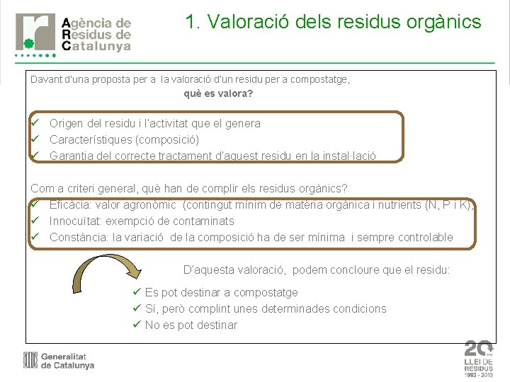 1. Valoració dels residus orgànics Davant d’una proposta per a la valoració d’un residu