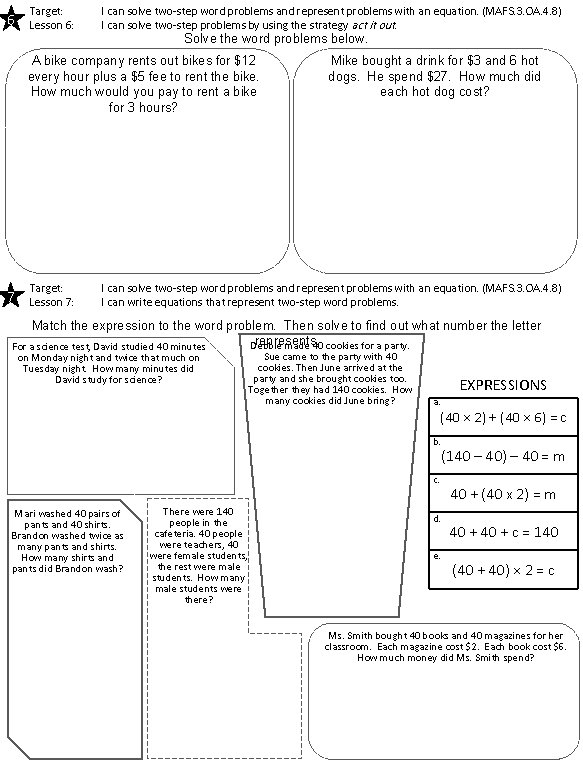 Patterns and TwoStep Problems 1 Target Lesson 1