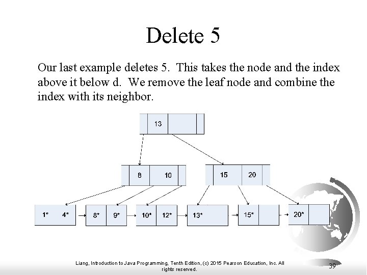 Delete 5 Our last example deletes 5. This takes the node and the index