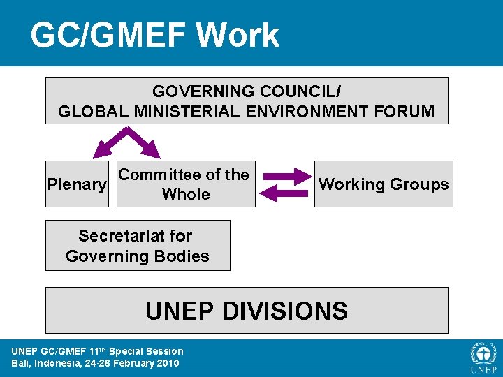 GC/GMEF Work GOVERNING COUNCIL/ GLOBAL MINISTERIAL ENVIRONMENT FORUM Committee of the Plenary Whole Working