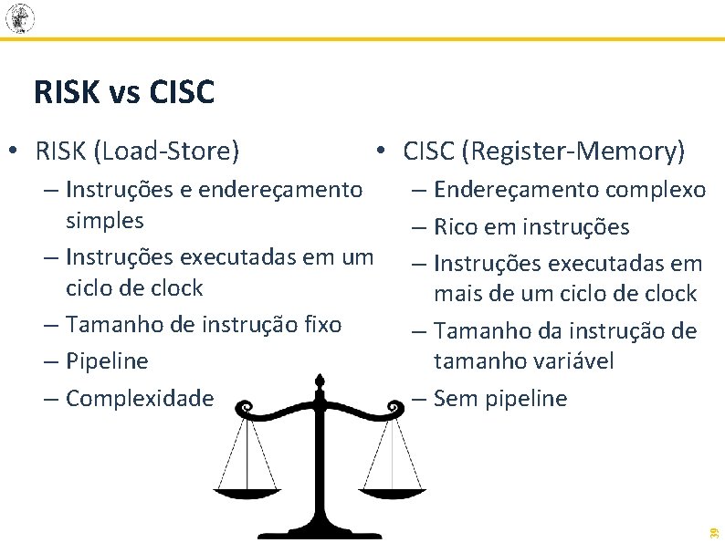 RISK vs CISC – Instruções e endereçamento simples – Instruções executadas em um ciclo