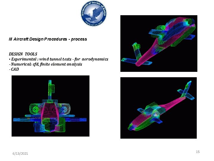 III Aircraft Design Procedures - process DESIGN TOOLS • Experimental : wind tunnel tests