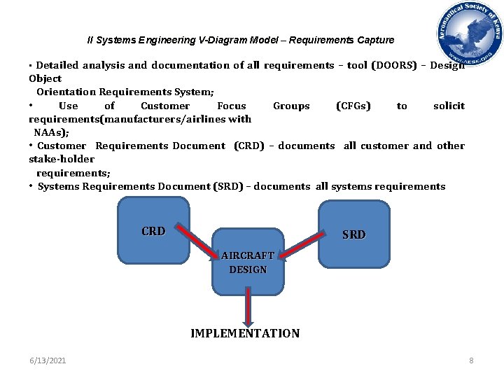 II Systems Engineering V-Diagram Model – Requirements Capture • Detailed analysis and documentation of