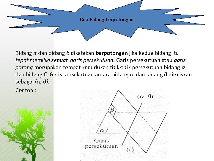 Dua Bidang Perpotongan Bidang α dan bidang β dikatakan berpotongan jika kedua bidang itu