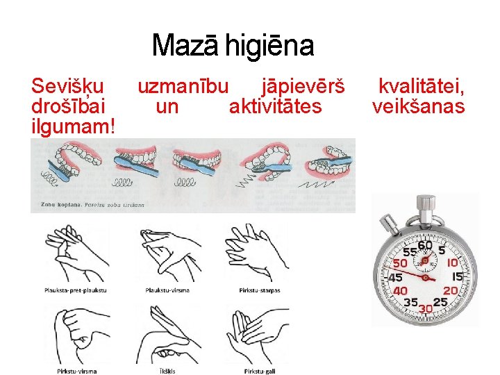 Mazā higiēna Sevišķu drošībai ilgumam! uzmanību jāpievērš un aktivitātes kvalitātei, veikšanas 