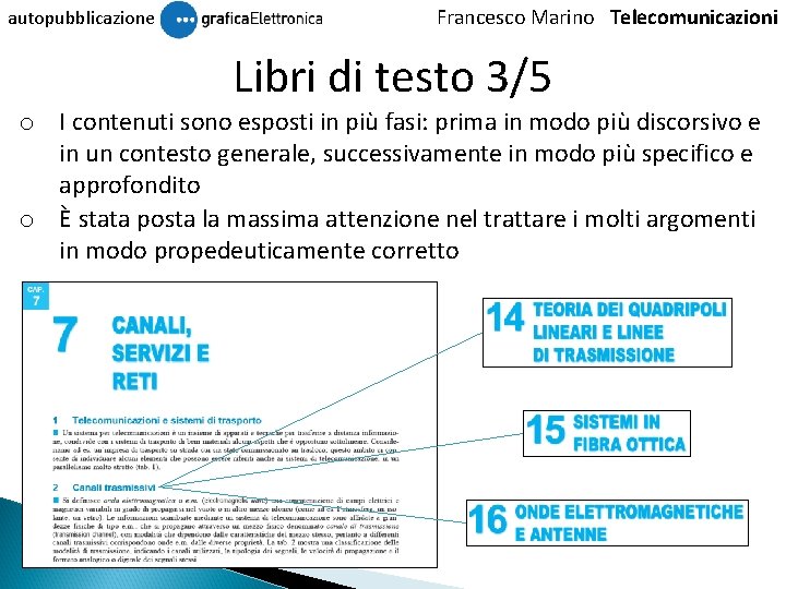 autopubblicazione Francesco Marino Telecomunicazioni Libri di testo 3/5 o I contenuti sono esposti in