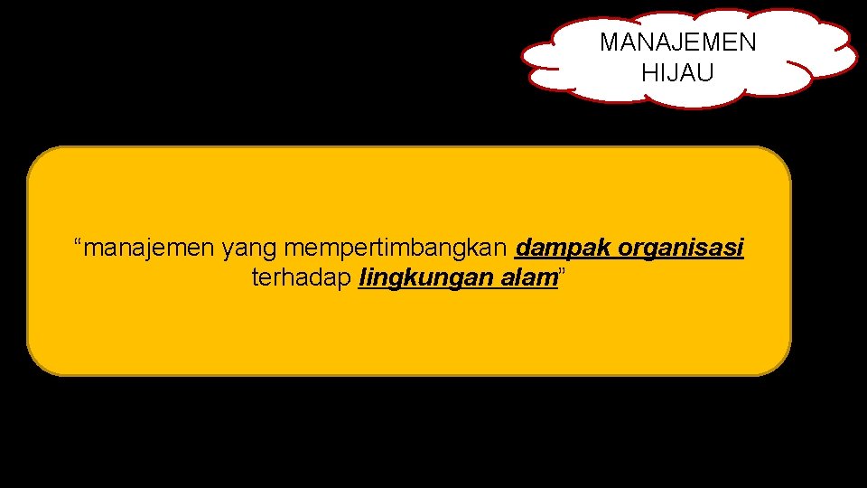 MANAJEMEN HIJAU “manajemen yang mempertimbangkan dampak organisasi terhadap lingkungan alam” 