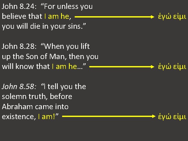 John 8. 24: “For unless you believe that I am he, you will die