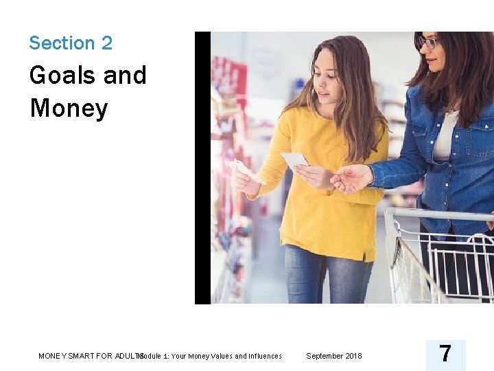 Section 2 Goals and Money Module 1: Your Money Values and Influences MONEY SMART