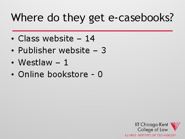 Where do they get e-casebooks? • • Class website – 14 Publisher website –