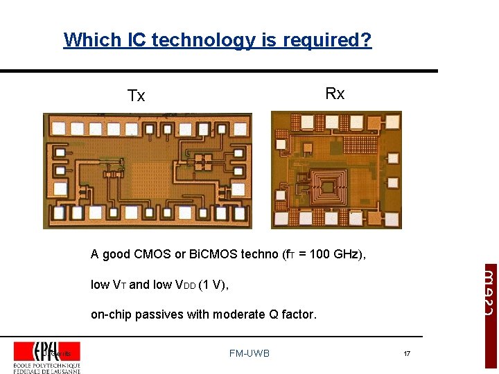 Which IC technology is required? Rx Tx A good CMOS or Bi. CMOS techno