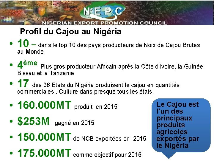 Profil du Cajou au Nigéria • 10 – dans le top 10 des pays