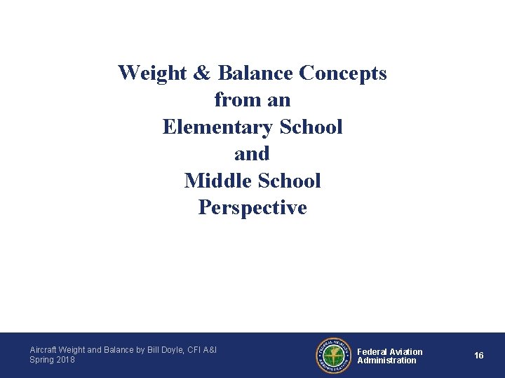 Weight & Balance Concepts from an Elementary School and Middle School Perspective Aircraft Weight