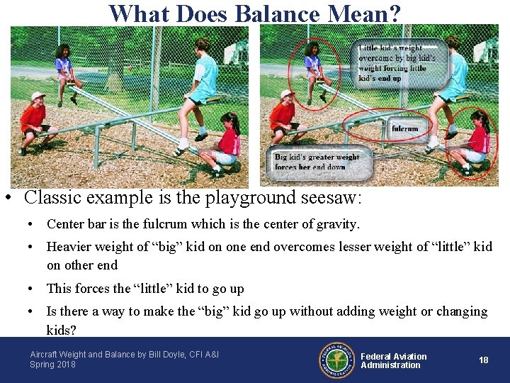 What Does Balance Mean? • Classic example is the playground seesaw: • Center bar