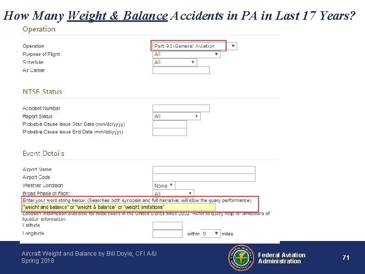 How Many Weight & Balance Accidents in PA in Last 17 Years? Aircraft Weight
