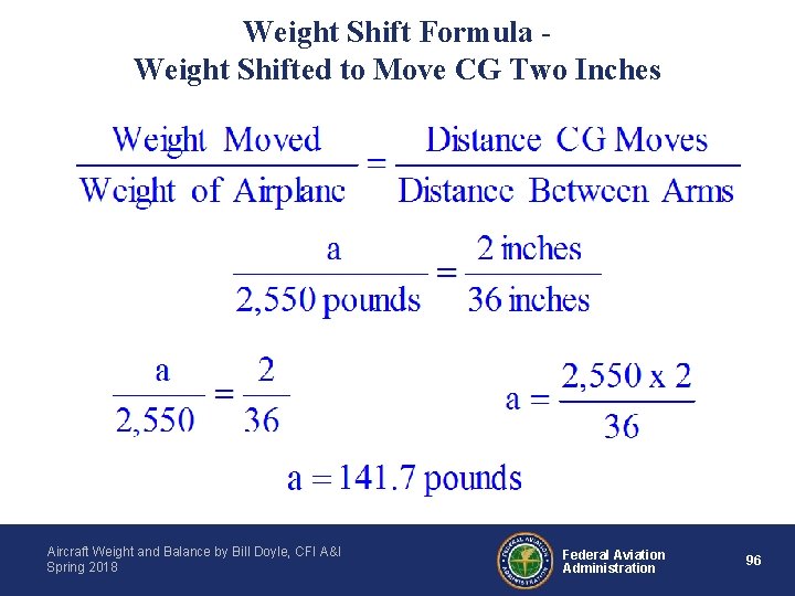 Weight Shift Formula Weight Shifted to Move CG Two Inches Aircraft Weight and Balance