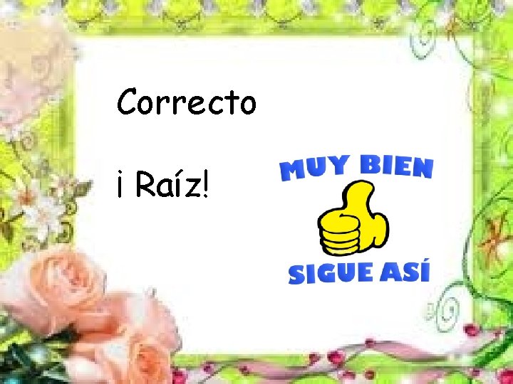 Correcto ¡ Raíz! 