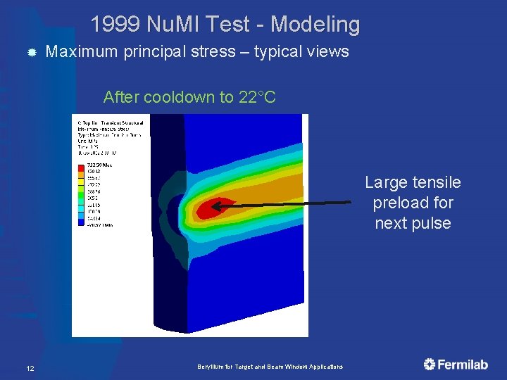 1999 Nu. MI Test - Modeling Maximum principal stress – typical views After cooldown
