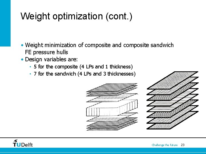Weight optimization (cont. ) • Weight minimization of composite and composite sandwich FE pressure