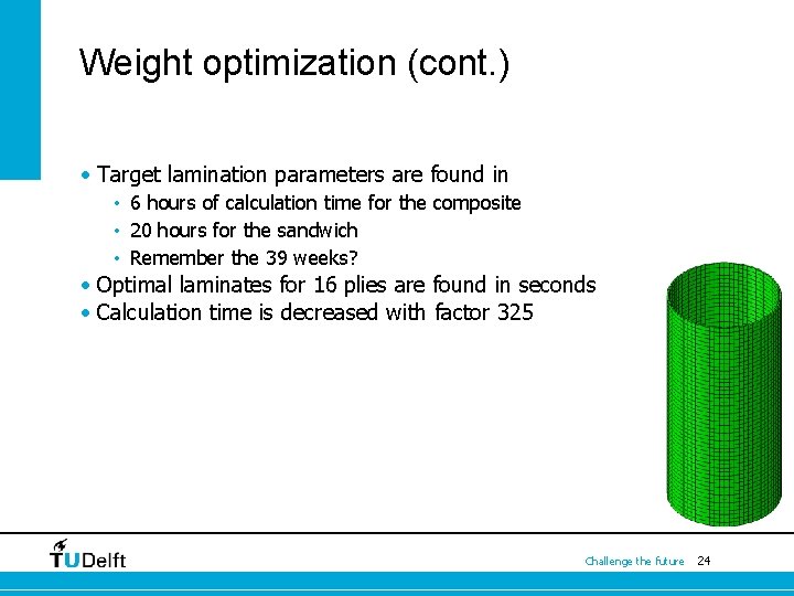 Weight optimization (cont. ) • Target lamination parameters are found in • 6 hours