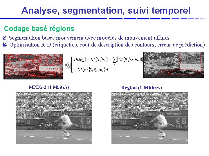 Analyse, segmentation, suivi temporel Codage basé régions í Segmentation basée mouvement avec modèles de
