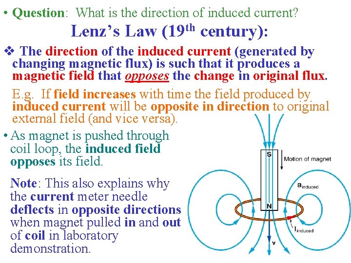  • Question: What is the direction of induced current? Lenz’s Law (19 th