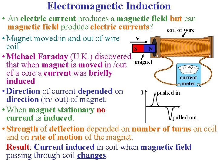 Electromagnetic Induction • An electric current produces a magnetic field but can magnetic field