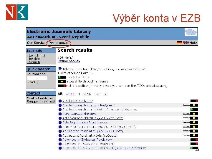 Výběr konta v EZB 13 