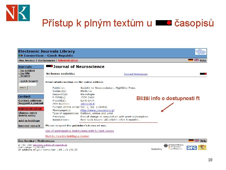 Přístup k plným textům u časopisů Bližší info o dostupnosti ft 18 