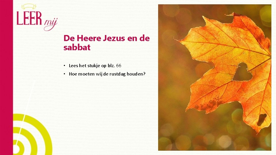 De Heere Jezus en de sabbat • Lees het stukje op blz. 66 •