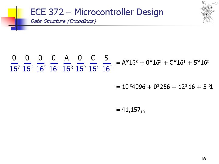 ECE 372 – Microcontroller Design Data Structure (Encodings) 0 0 A 0 C 5