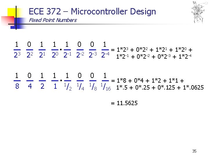 ECE 372 – Microcontroller Design Fixed Point Numbers 1 0 1 23 22 21 ECE 372 – Microcontroller Design Fixed Point Numbers 1 0 1 23 22 21