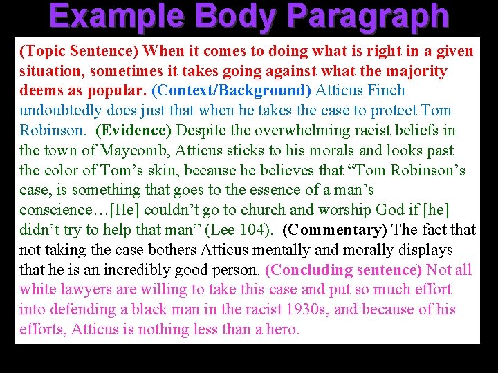 Example Body Paragraph (Topic Sentence) When it comes to doing what is right in