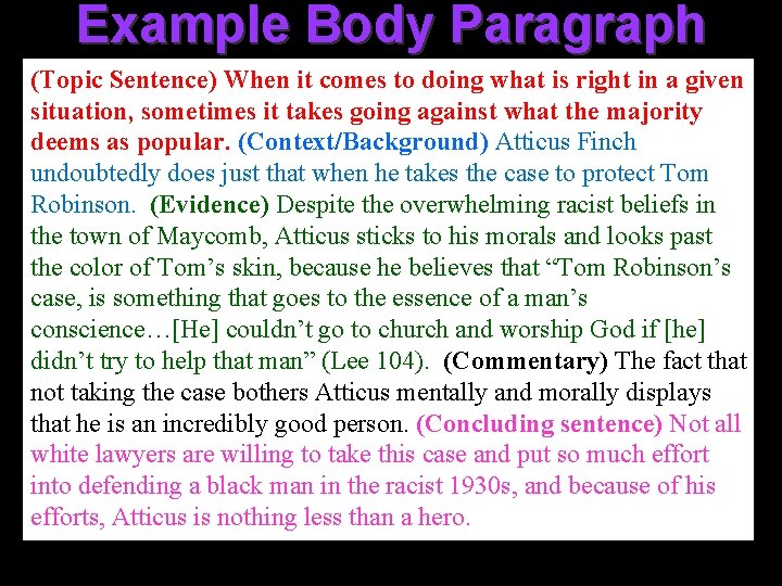 Example Body Paragraph (Topic Sentence) When it comes to doing what is right in