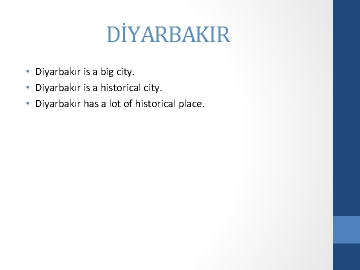 DİYARBAKIR • Diyarbakır is a big city. • Diyarbakır is a historical city. •