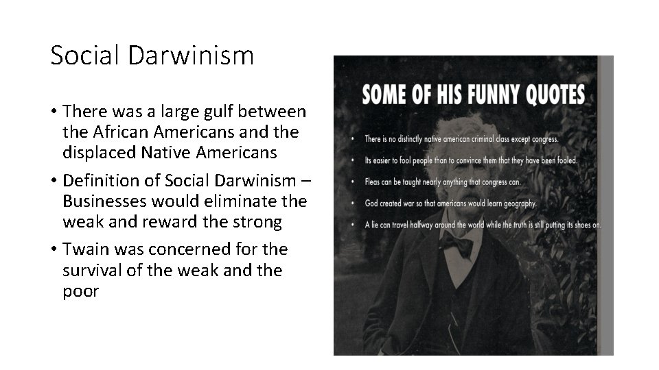 Social Darwinism • There was a large gulf between the African Americans and the