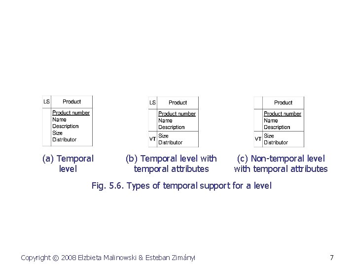 (a) Temporal level (b) Temporal level with temporal attributes (c) Non-temporal level with temporal