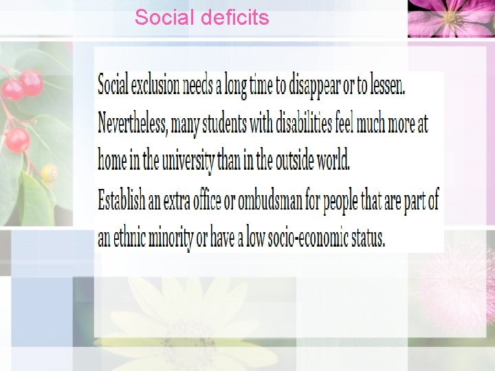 Social deficits 