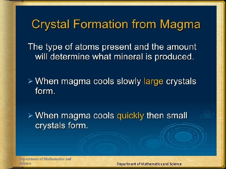 Department of Mathematics and Science 