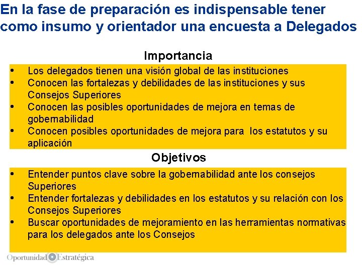 En la fase de preparación es indispensable tener como insumo y orientador una encuesta