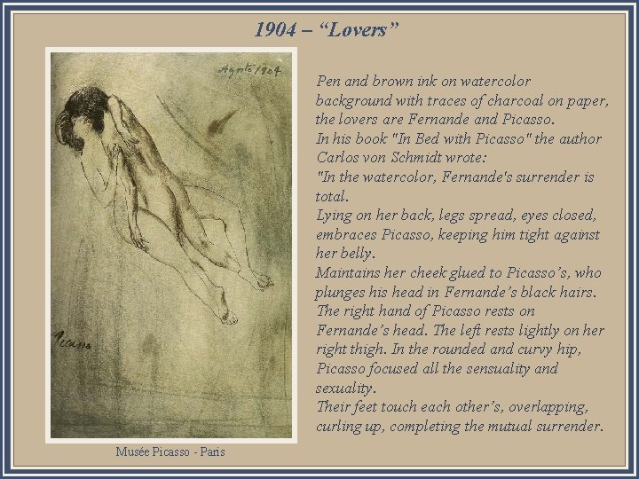 1904 – “Lovers” Pen and brown ink on watercolor background with traces of charcoal