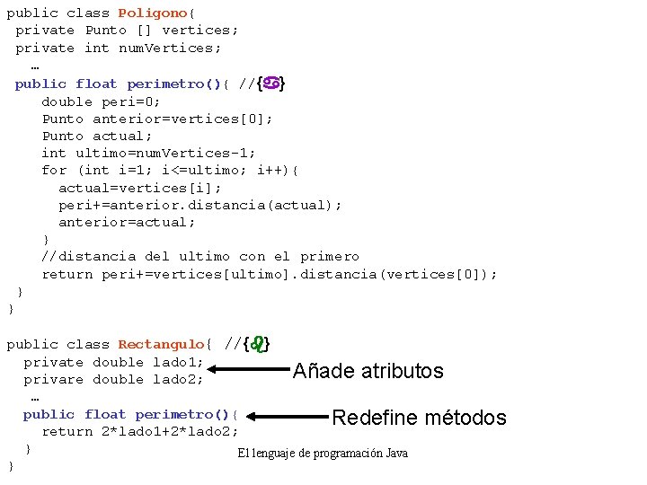 public class Poligono{ private Punto [] vertices; private int num. Vertices; … public float