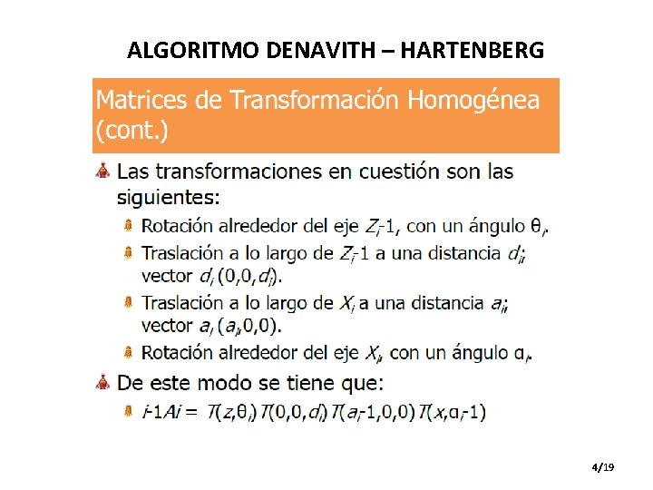 ALGORITMO DENAVITH – HARTENBERG 4/19 