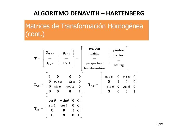 ALGORITMO DENAVITH – HARTENBERG 5/19 