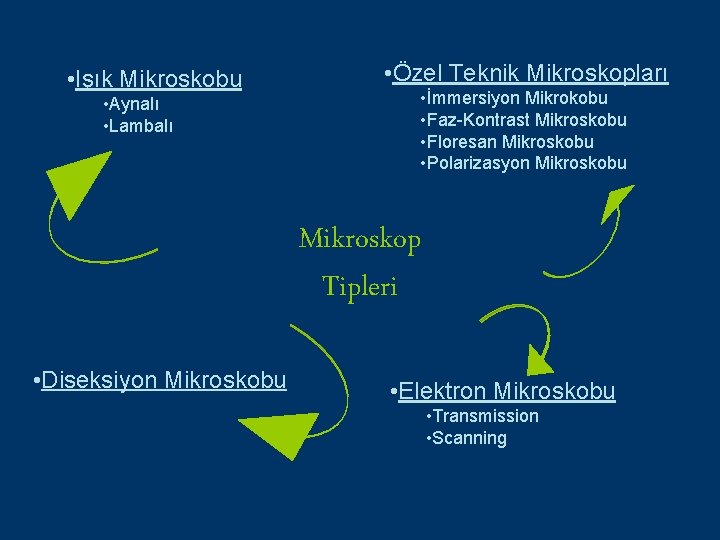  • Işık Mikroskobu • Aynalı • Lambalı • Özel Teknik Mikroskopları • İmmersiyon